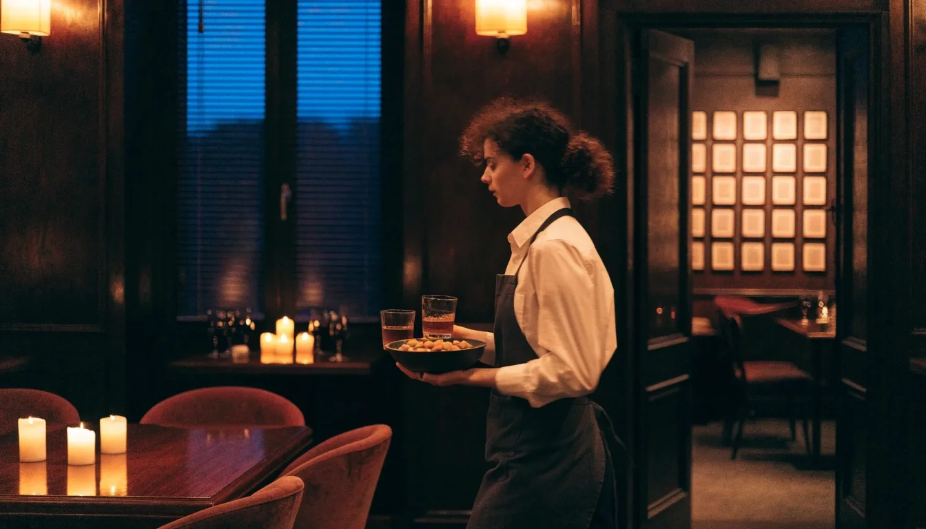 Barista za ladą w lounge na Ruskiej