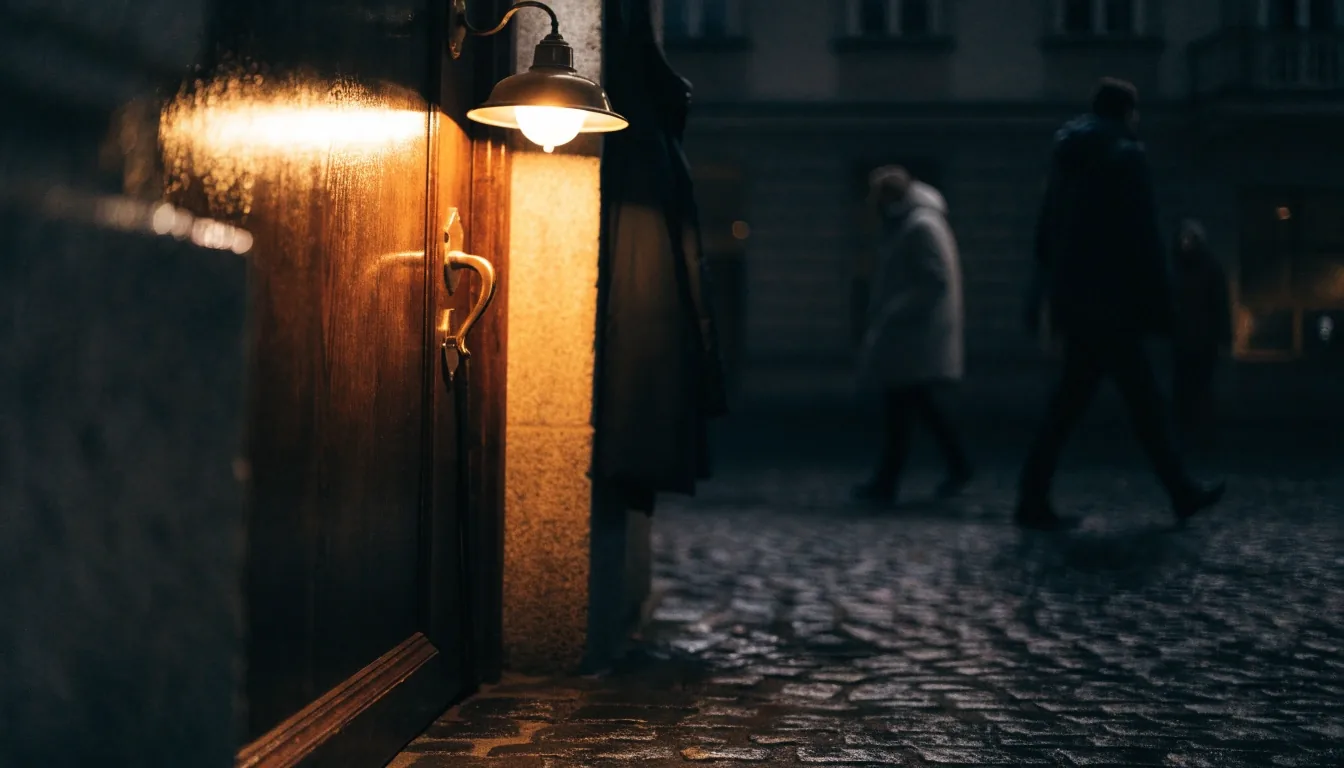 Wieczorne wejście do Rue Valence przy ul. Ruskiej 6/7 we Wrocławiu